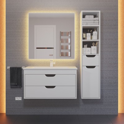 Тумба подвесная Uperwood, с раковиной Uperwood Modul 80, цвет белый матовый/графит