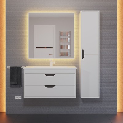 Тумба подвесная Uperwood, с раковиной Uperwood Modul 80, цвет белый матовый/графит