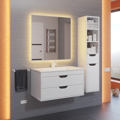 Тумба подвесная Uperwood, с раковиной Uperwood Modul 80, цвет белый матовый/графит