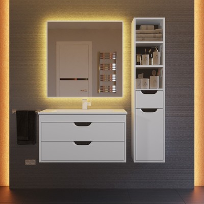 Тумба подвесная Uperwood, с раковиной Uperwood Modul 80, цвет белый матовый/графит