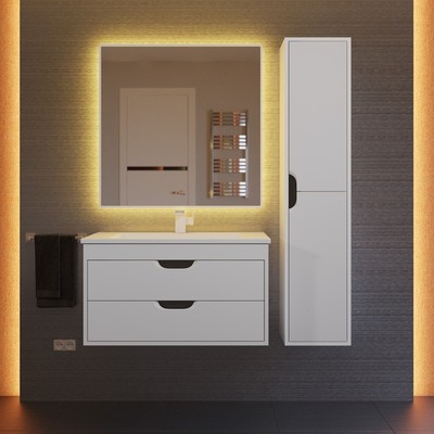 Тумба подвесная Uperwood, с раковиной Uperwood Modul 80, цвет белый матовый/графит