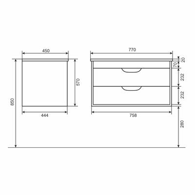 Тумба подвесная Uperwood, с раковиной Uperwood Modul 80, цвет белый матовый/графит