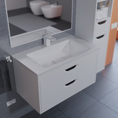 Тумба подвесная Uperwood, с раковиной Uperwood Modul 80, цвет белый матовый/графит