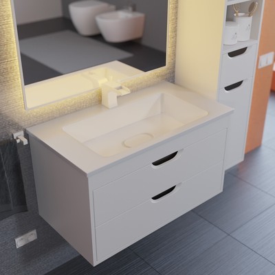 Тумба подвесная Uperwood, с раковиной Uperwood Modul 80, цвет белый матовый/графит