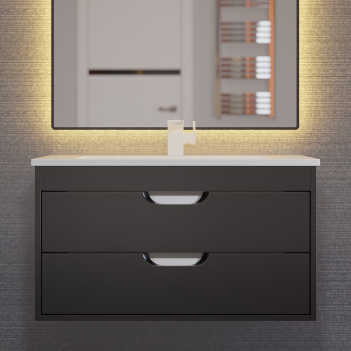 Тумба с раковиной Uperwood Modul 80 см, подвесная, матовая, чёрная - Фото 1
