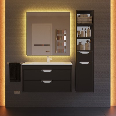 Тумба подвесная Uperwood, с раковиной Uperwood Modul 80, цвет чёрный матовый