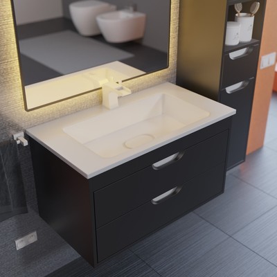 Тумба подвесная Uperwood, с раковиной Uperwood Modul 80, цвет чёрный матовый