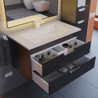 Тумба подвесная Uperwood, с раковиной Uperwood Modul 80, цвет чёрный матовый