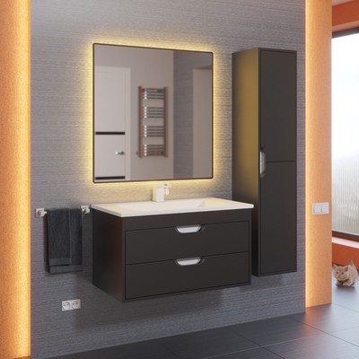 Тумба подвесная Uperwood, с раковиной Uperwood Modul 80, цвет чёрный матовый