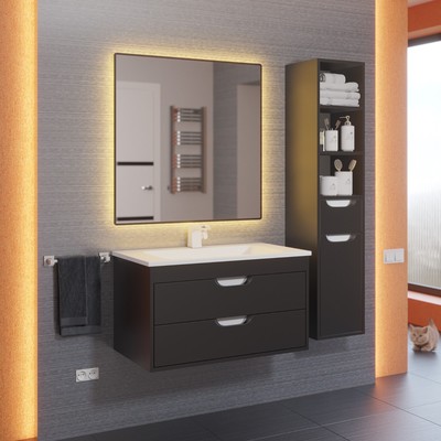 Тумба подвесная Uperwood, с раковиной Uperwood Modul 80, цвет чёрный матовый