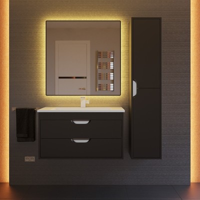 Тумба подвесная Uperwood, с раковиной Uperwood Modul 80, цвет чёрный матовый