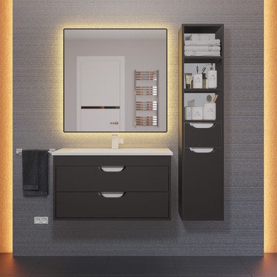 Тумба подвесная Uperwood, с раковиной Uperwood Modul 80, цвет чёрный матовый