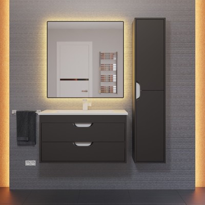 Тумба подвесная Uperwood, с раковиной Uperwood Modul 80, цвет чёрный матовый