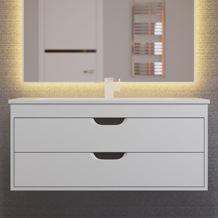 Тумба с раковиной Uperwood Modul 100 см, подвесная, матовая, белая, графит - Фото 1