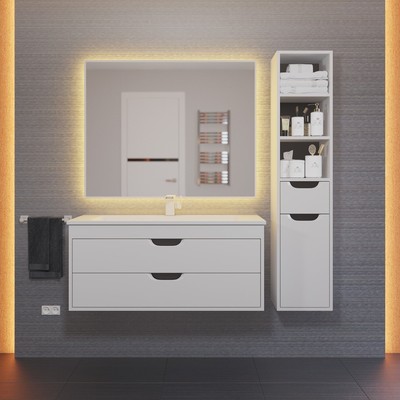 Тумба подвесная Uperwood, с раковиной Uperwood Modul 100, цвет белый матовый/графит