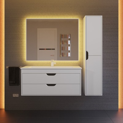 Тумба подвесная Uperwood, с раковиной Uperwood Modul 100, цвет белый матовый/графит