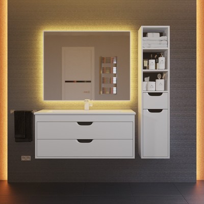 Тумба подвесная Uperwood, с раковиной Uperwood Modul 100, цвет белый матовый/графит
