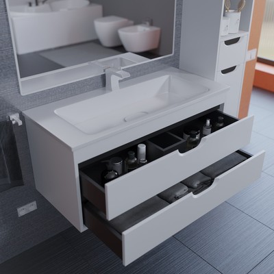 Тумба подвесная Uperwood, с раковиной Uperwood Modul 100, цвет белый матовый/графит