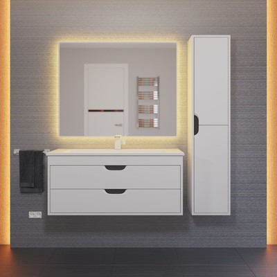 Тумба подвесная Uperwood, с раковиной Uperwood Modul 100, цвет белый матовый/графит