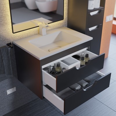 Тумба подвесная Uperwood, с раковиной Uperwood Modul 65, цвет матовый чёрный