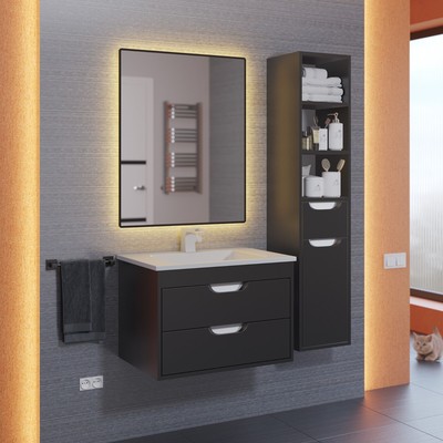 Тумба подвесная Uperwood, с раковиной Uperwood Modul 65, цвет матовый чёрный