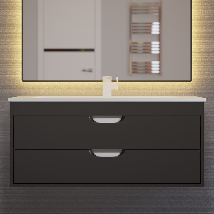 Тумба с раковиной Uperwood Modul 100 см, подвесная, матовая, чёрная - Фото 1