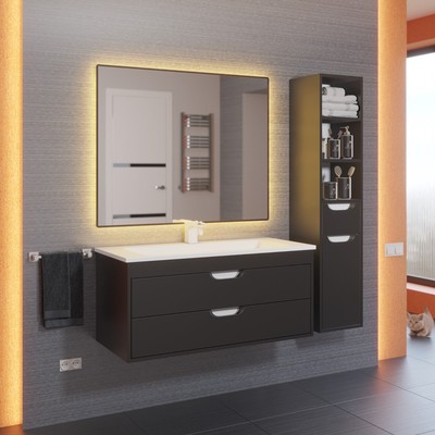 Тумба подвесная Uperwood, с раковиной Uperwood Modul 100, цвет чёрный матовый
