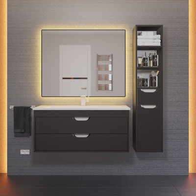 Тумба подвесная Uperwood, с раковиной Uperwood Modul 100, цвет чёрный матовый