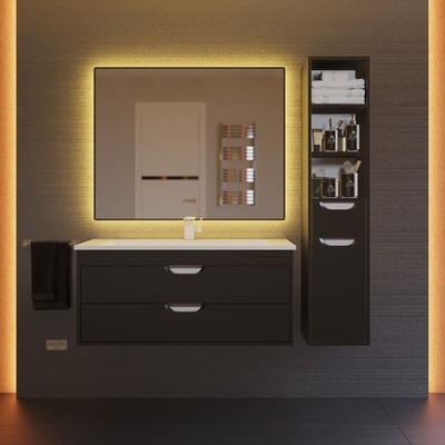 Тумба подвесная Uperwood, с раковиной Uperwood Modul 100, цвет чёрный матовый