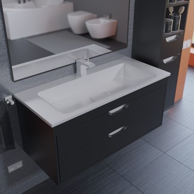 Тумба подвесная Uperwood, с раковиной Uperwood Modul 100, цвет чёрный матовый