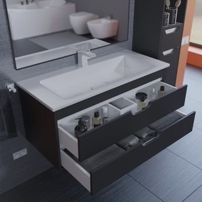 Тумба подвесная Uperwood, с раковиной Uperwood Modul 100, цвет чёрный матовый