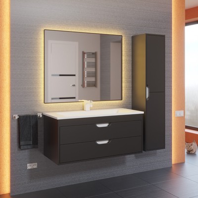 Тумба подвесная Uperwood, с раковиной Uperwood Modul 100, цвет чёрный матовый