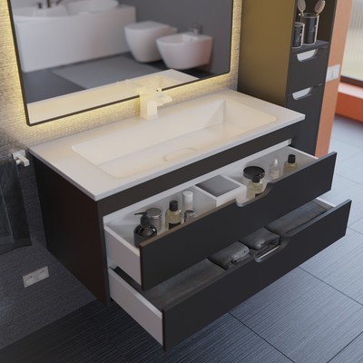 Тумба подвесная Uperwood, с раковиной Uperwood Modul 100, цвет чёрный матовый
