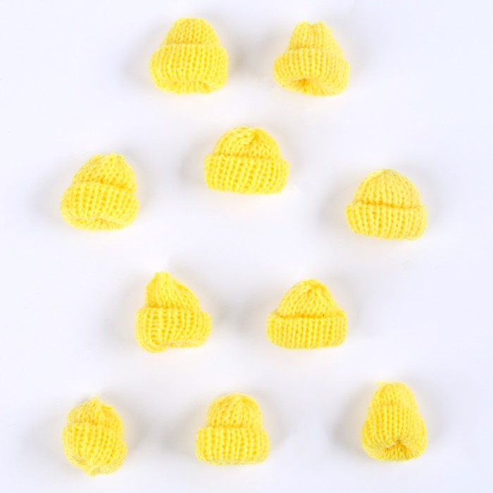 Шапка для игрушек вязаная, набор 10 шт., цвет жёлтый, размер 1 шт. — 3 × 4 см - фото 1928343134
