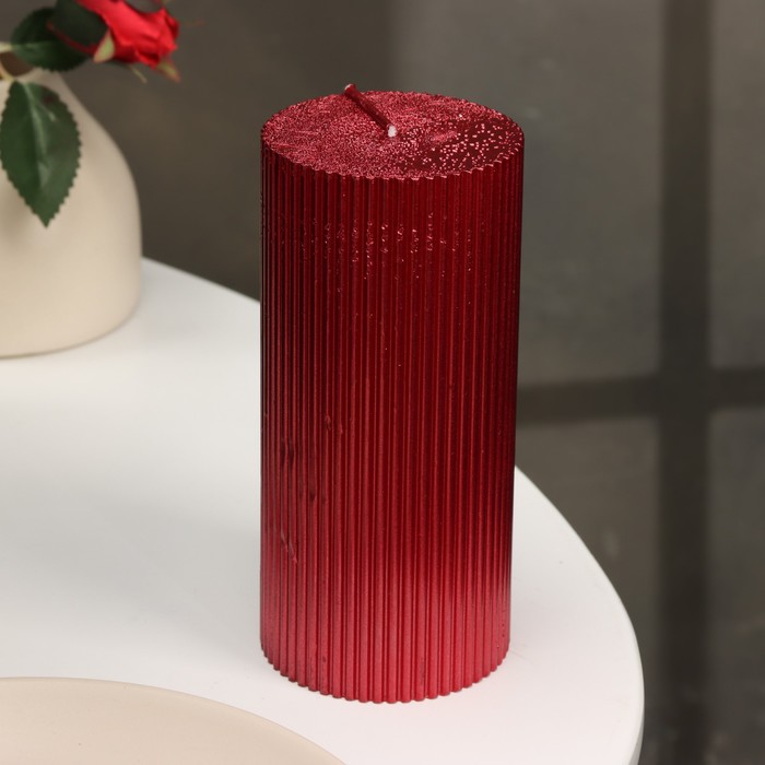 Свеча "Рельеф", 7×15см, красный металлик
