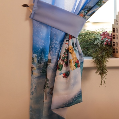Комплект штор для кухни с подхватами «Рождественский вечер» 145×180 см-2 штуки, 100% п/э