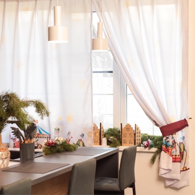 Комплект штор для кухни с подхватами «Щелкунчик» 145×180 см-2 штуки, 100% п/э