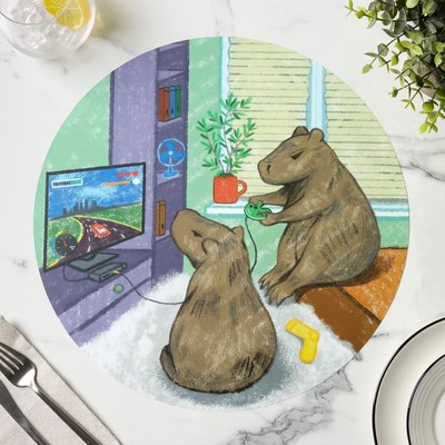 Салфетки сервировочные кухонных Доляна «Капибары геймеры», d=36 см, 2 шт., настольное покрытие