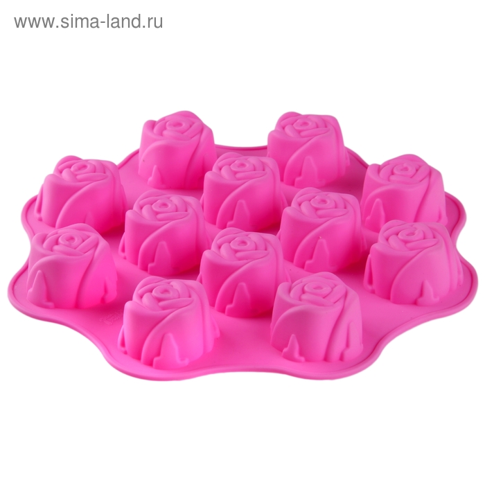 Форма силиконовая для выпечки Доляна «Море роз», 26×26×3 см, 12 ячеек, цвет МИКС - Фото 1
