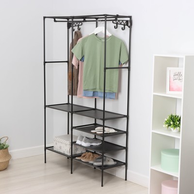 Вешалка - стойка напольная для одежды LaDо́m, с полками для хранения, 107×35×173 см, чёрная