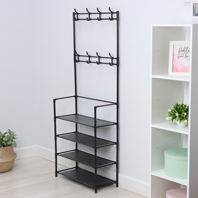 Вешалка - стойка напольная для одежды LaDо́m, полки для обуви, 4 яруса, 60×26×155 см, чёрная