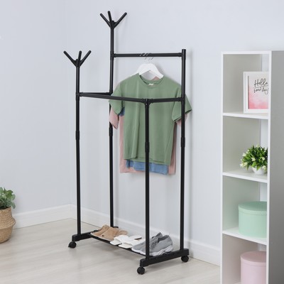 Вешалка - стойка напольная для одежды LaDо́m, с полкой для обуви, двойная, 80×42×156 см, чёрная