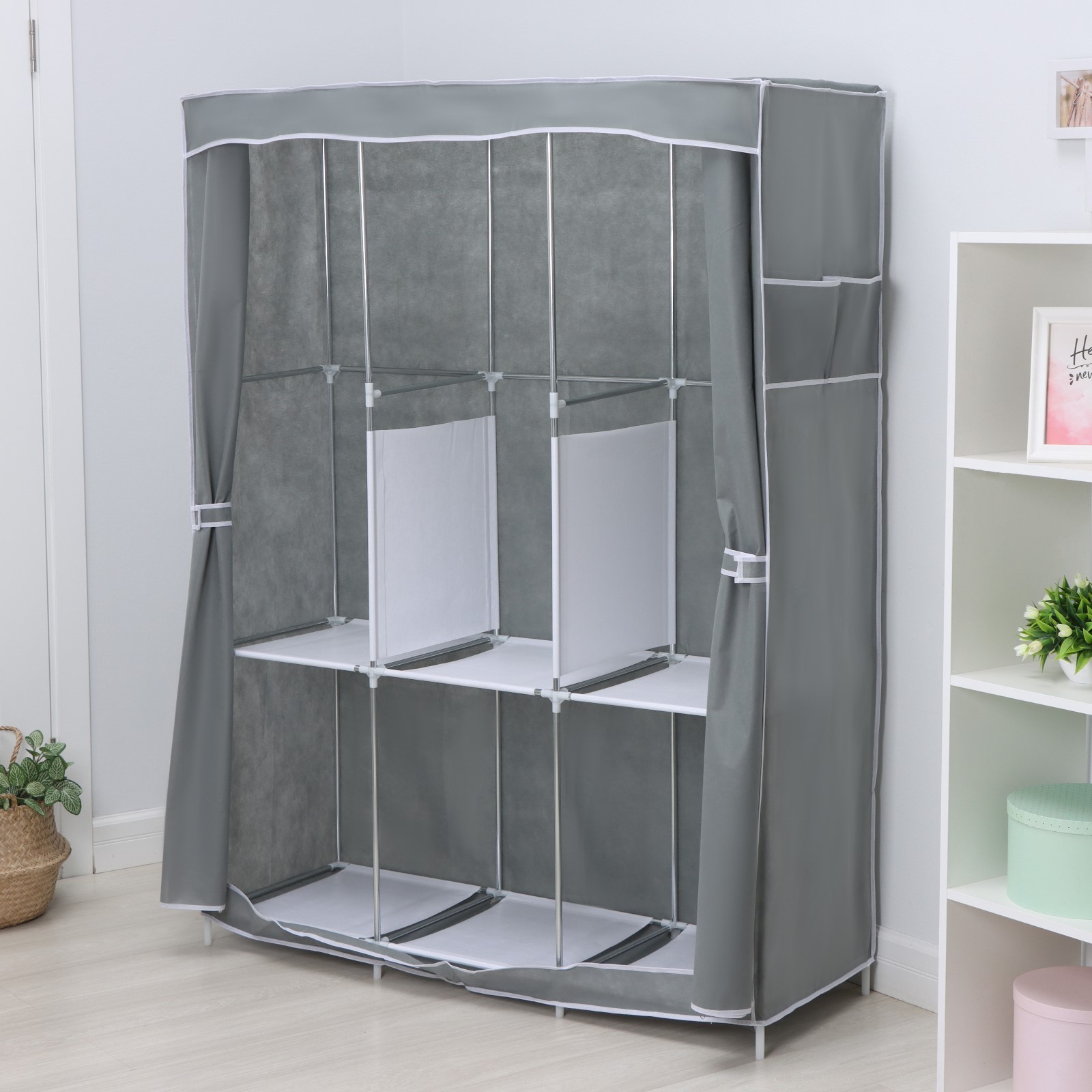 Шкаф тканевый каркасный, складной LaDо́m, 125×45×168 см, цвет серый ...