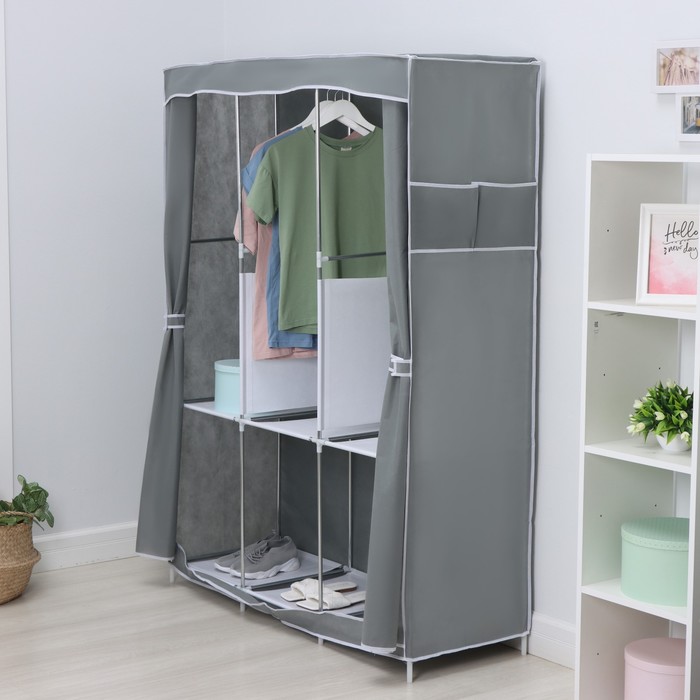 Шкаф тканевый каркасный, складной LaDо́m, 125×45×168 см, цвет серый - Фото 1