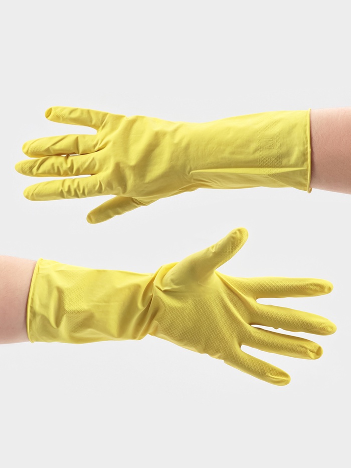 Перчатки хозяйственные Доляна, размер L, ХБ напыление, латексные, жёлтые - Фото 1