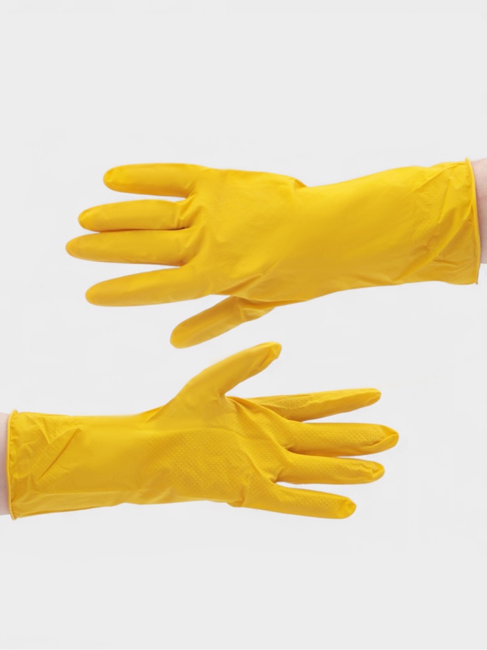 Перчатки хозяйственные Доляна, 2 пары, размер M, ХБ напыление, латексные, жёлтые - Фото 1
