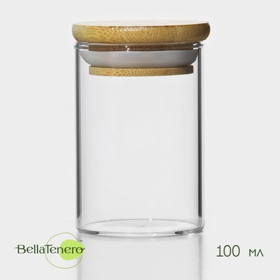 Банка стеклянная для хранения сыпучих продуктов BellaTenero «Эко», 100 мл, 5×8 см, с бамбуковой крышкой