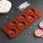 Форма для леденцов Доляна «Леденец», силикон, 9.5×24 см, 6 ячеек (8.2×3.9 см), с палочками, МИКС - Фото 2