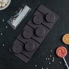 Форма для леденцов Доляна «Леденец», силикон, 9.5×24 см, 6 ячеек (8.2×3.9 см), с палочками, МИКС - Фото 3