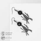 Серьги пластик «Пауки», с бусиной, чёрно-серые в серебре - Фото 2